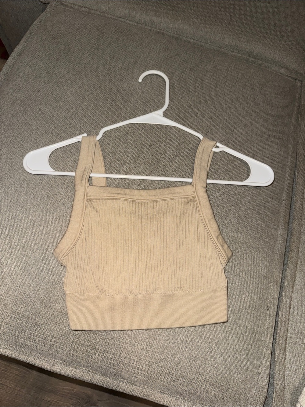 aerie Tan Ribbed Square-Neck Cropped Tank
